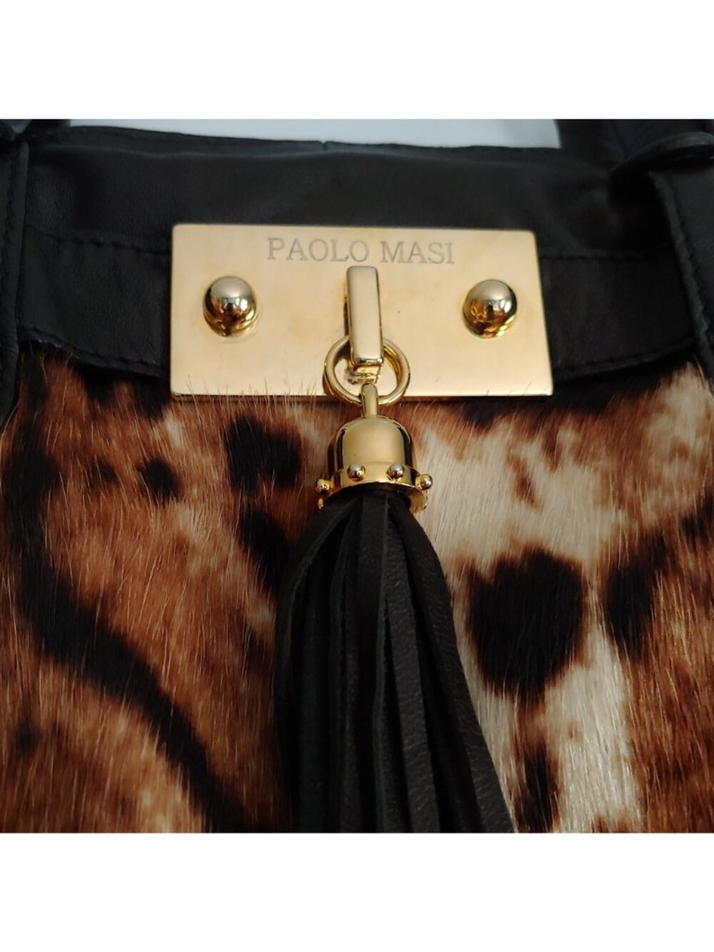 Paolo Masi Italian Leather Calf Hair Animal Print Handbag Mob Wife Loud Luxury - Picture 3 of 16